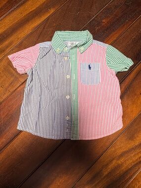 Ralph Lauren Seersucker Stripe Button-Down Shirt - Pink, Blue & Green
